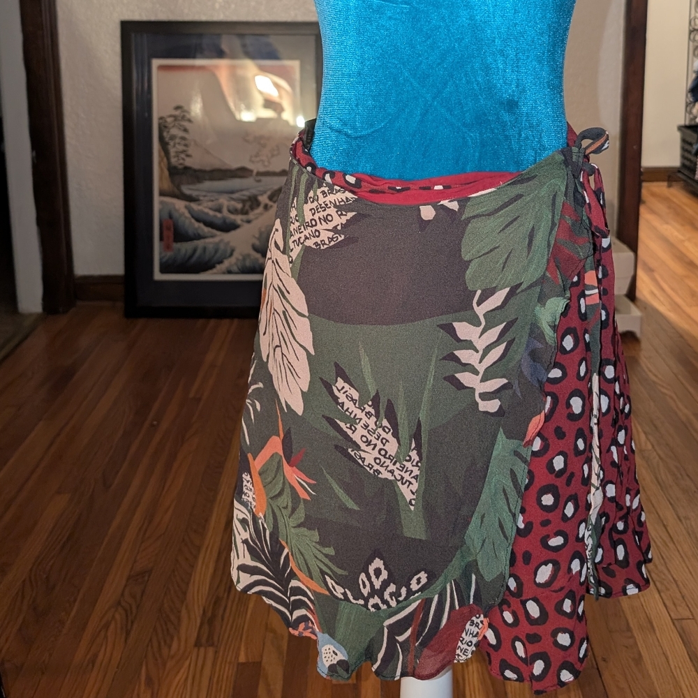 FARM Rio Red and Green Wrap Mini Skirt